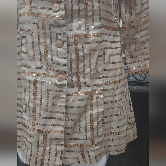 Night Studio Linen Sequin Gold Blazer Fit Flare Lightweight Women's Size 10 - Picture 5 of 9